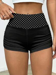 SHEIN EZwear 休闲简约撞色复古黑白波点印花女式打底裤，适合外出、街头风、时尚、机场、居家、派对、生日、Y2K风格等场合。 - 彩色 - 查看 2