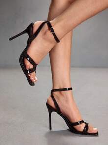 CUCCOO SZL Giày sandal cao gót nữ màu đỏ tía bóng, quai chéo, mũi vuông, kiểu dáng tối giản, thích hợp cho đi làm, hẹn hò, tụ họp, tiệc tùng và các dịp khác. - Gương màu nâu đậm - Xem 7