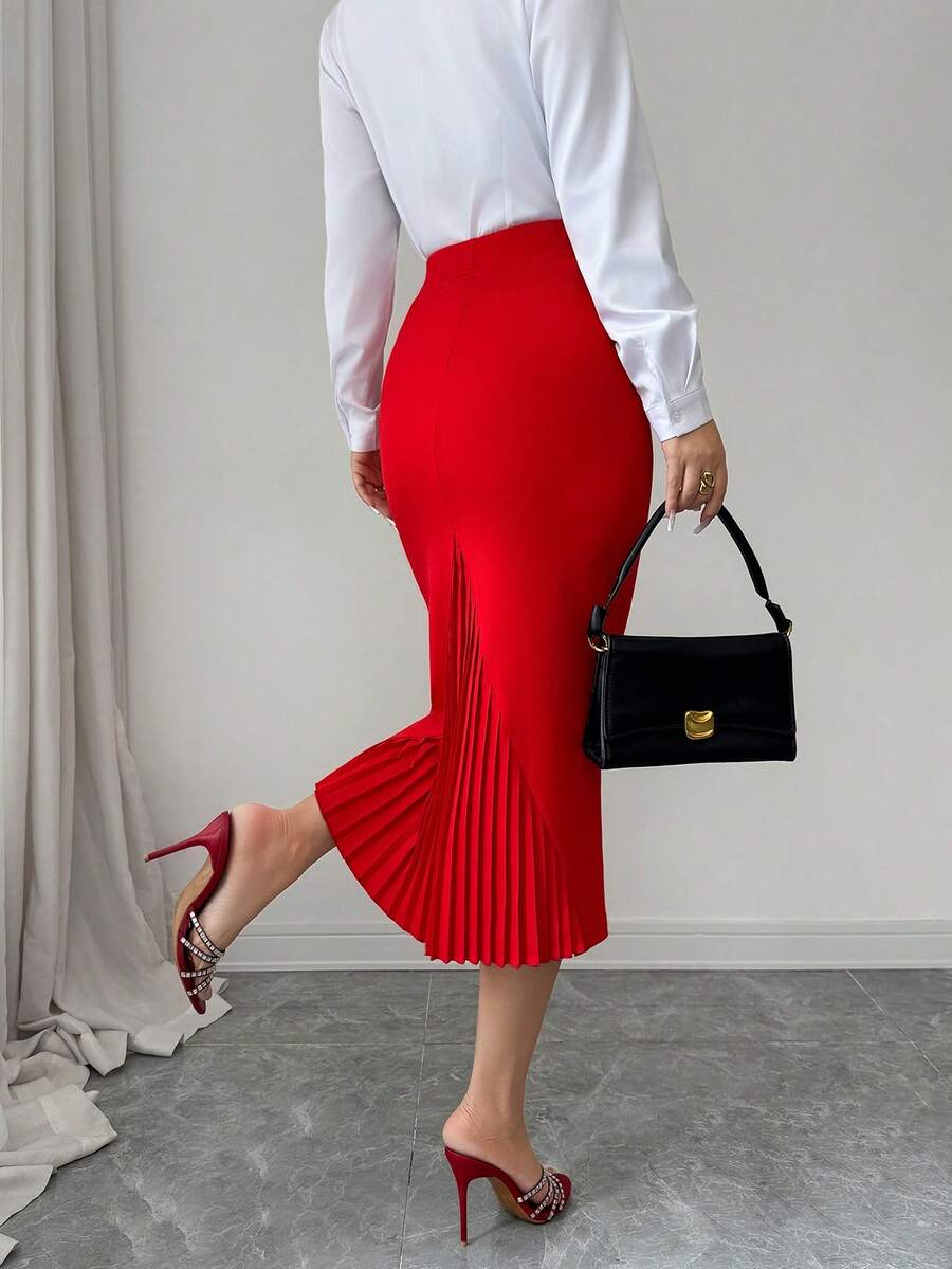 SHEIN Elenzya Women's Elegant Ruched Pencil Skirt, Suitable For Summer - Red - View 1