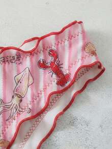 Swim Mod Bộ bikini hai mảnh in họa tiết ngẫu nhiên gợi cảm dành cho nữ, kiểu dây buộc nơ, thích hợp cho kỳ nghỉ biển. - Nhiều màu - Xem 4