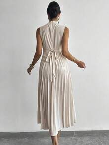 SHEIN Teen Girls' Elegant Ruched Asymmetrical Waist Dress, Apricot Color, Spring/Summer - Apricot - View 6