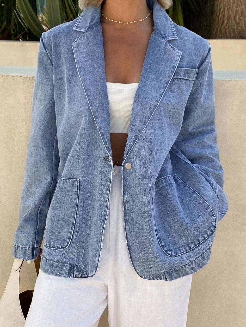 Women's Casual Denim Jacket With Lapel, Loose Fit Street Style, Suitable For Spring And Summer