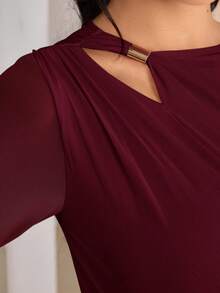Veilorie 女士优雅派对纯色褶皱腰身连衣裙 - 咖啡棕 - 查看 7