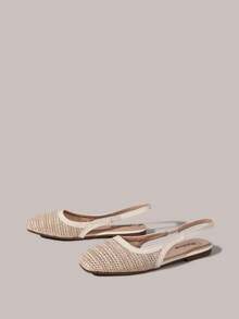 Styleloop Giày nữ kiểu dáng nghỉ lễ, chất liệu vải lưới, quai chéo, đế bằng, phong cách nghỉ lễ, phong cách BOHO, phong cách Mỹ cổ điển, phong cách Bohemian, phong cách miền Tây, phong cách lễ hội âm nhạc, phong cách dự tiệc. - Màu trắng - Xem 2