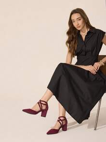CUCCOO BASICS 女士极简时尚尖头黑色厚底户外高跟鞋，适合夏季度假、返校、大学生派对、春季、春假、复活节和圣诞节等场合。 - 酒紅色1 - 查看 3