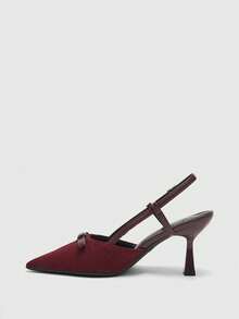 CUCCOO BIZCHIC Elegant Women's Pointed Toe Mid-Heel Pumps, Backless Design, Metal Embellishment, Textured Vamp, Commuting Shoes - Red - View 10