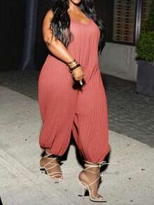 Slaydiva 2026 Spring/Summer Elegant Commute & Casual, Birthday Party, Graduation, Student Wear, Daily Outing, All-Match Versatile, Leisure, Vacation, Cruise Travel, Beach, Sunbathing, Viral Hit, Business Casual, Minimalist & Casual & Vacation & Outing Women's Suitable For Beach And Summer Wear Sleeveless Wide Leg Jumpsuit - Rose - Rose Red - View 2