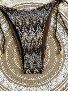 Swim Vcay Women's 2 Pieces Textured Rope Halter Bikini Set With Tie Side Bottoms, Summer Beach Swimsuit - Multicolor - View 4