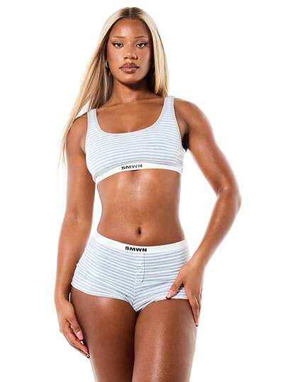 SUMWON WOMEN Striped Scoop Neck Bralette Everyday Loungewear Ribbed Undergarments Soft Comfort