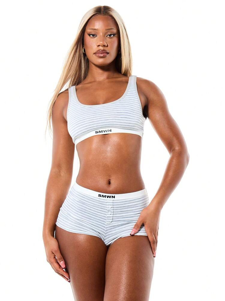 SUMWON Striped Scoop Neck Bralette Everyday Loungewear Ribbed Undergarments Soft Comfort