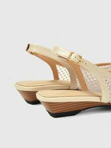 Sleekvia Women Shoes Spring And Summer New Mesh Rhinestone Decoration Pointed Toe Low Heel Back Buckle Design Apricot Women's Sandals Elegant Fashion Commuter Date Wear - Apricot - View 5