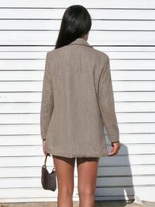 Yess Loren 秋冬女士翻领千鸟格西装外套 - 棕色 - 查看 2