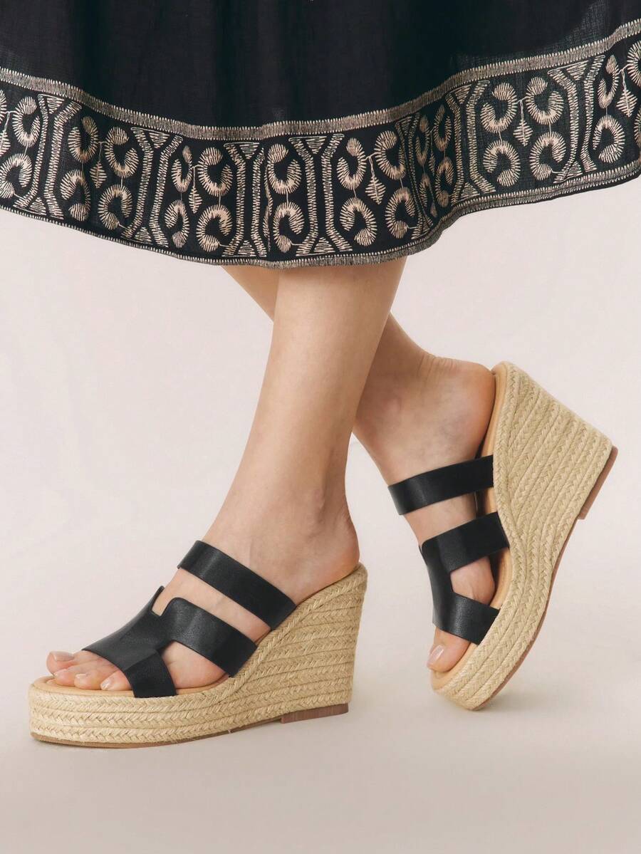 Styleloop Sandalias de plataforma y cuña para mujer - Negro - Ver 1