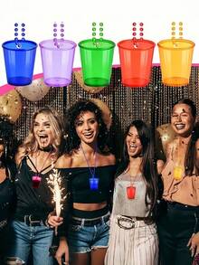 6/12pcs Transparent Beaded Chain Cup Necklaces - Suitable For Singles' Party, Beer Festival, Carnival, Halloween And Etc. - Plastic Wine Glasses, For Party Supplies And Gifts, Novelty Items, Party Decorations, Party Essentials, Thick & Durable, Reusable, Applicable For Birthday Decoration, Halloween Costume, Role Playing, Photobooth, Wedding Decoration, Bachelorette Party, Graduation, Hawaiian Party And So On. - multicolor - View 5
