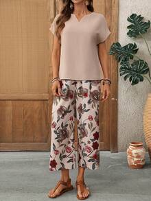 EMERY ROSE Blusa de mujer elegante con cuello en V plisado, de manga corta y color albaricoque - Multicolor - Ver 6