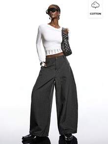 LYSMO Women's Multicolor Plaid Wide Leg Long Pants Casual All Over Print Trousers - Multicolor - View 8