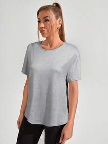 Velisys Velisys 3pcs/Set Casual Solid Color Short Sleeve Backless Design Sports T-Shirt - Multicolor - View 5