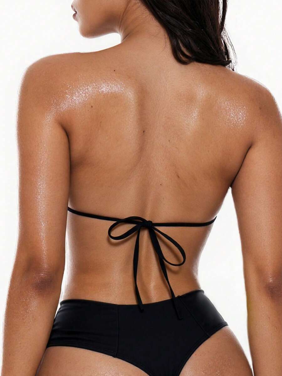 Swim Basics 女士夏季海灘單色比基尼下著 - 黑色 - 查看 1