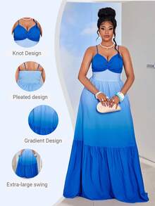 Maweii Plus Size Women Gradient Blue Twist Strap Layered Dress, Vacation Style - Blue - View 9