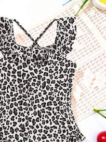 SHEIN Bộ đồ bơi liền thân che phủ toàn thân họa tiết da báo thời trang mới về dành cho bé gái. - Nhiều màu - Xem 4