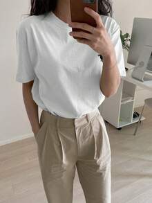 DAZY Casual Versatile Minimalist Short Sleeve T-Shirt, Summer - White - View 3