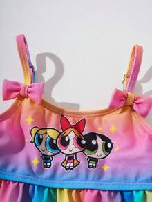 THE POWERPUFF GIRLS X SHEIN Bộ bikini in hình hoạt hình chuyển màu cho bé gái, thích hợp cho kỳ nghỉ biển. - Nhiều màu - Xem 3