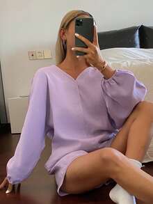 DAZY Summer Casual Loose Women Pajama Set - Purple - View 3