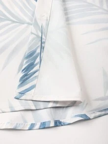 ResortEase 大尺碼男士熱帶植物印花短袖襯衫與短褲海灘套裝，度假款 - 藍色 - 查看 6