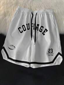 Aesthetic Post 男士字母数字印花抽绳腰休闲百搭日常短裤 - 白色 - 查看 3