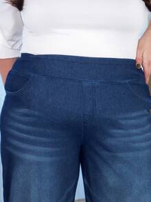 Pretty and Ole Jeans mi-bleu doux et extensibles avec décoration de poche, pour grandes tailles - Jean brut - Voir 3