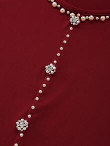 GlowEve CURVE Plus Size Women Elegant Sleeveless Rhinestone Button Elastic Top - Burgundy - View 7