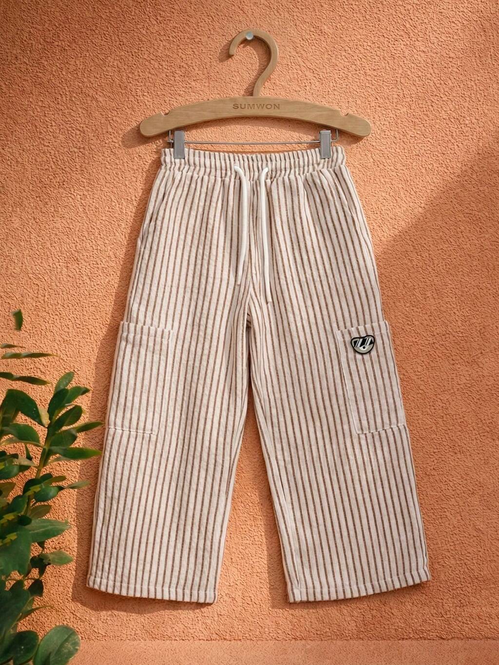 Striped Wide Leg Cargo Pants With Pockets