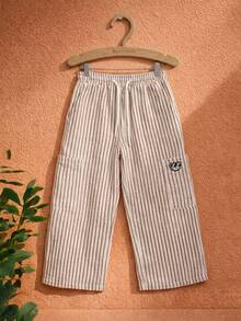 SUMWON Lightweight Striped Wide Leg Cargo Pants With Side Pockets For Boys Summer Casual Wear Elastic Waist Comfort Vacation - Khaki - View 1