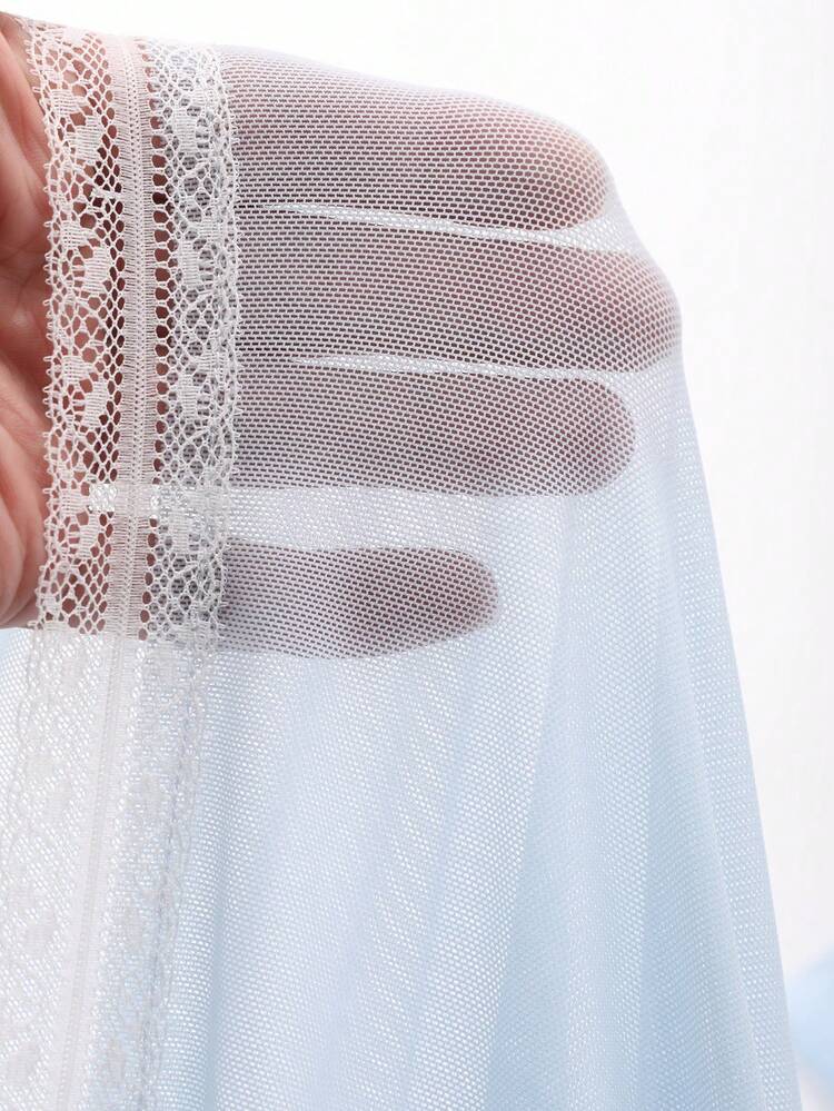 Romantic Lace Patchwork Ruffle Collar Lightweight Mesh Long Nightgown For Women, Spring/Summer