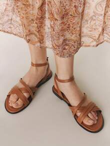 Styleloop Ladies, Buckles, Trim, Flat Sandals - Brown - View 2