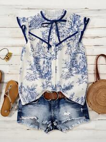 GlowEve Áo kiểu nữ màu xanh trắng in họa tiết sóng, thiết kế cao cấp với cổ áo xếp ly, tay phồng và hàng cúc xếp ly phía trước, thanh lịch và tinh tế, thích hợp làm quà tặng Ngày Valentine, Lễ Phục Sinh, Ngày động, sinh nhật, hẹn hò, dự tiệc, các dịp trang trọng, trang phục giáo viên, du lịch, mùa xuân/hè. - Xanh và trắng - Xem 5