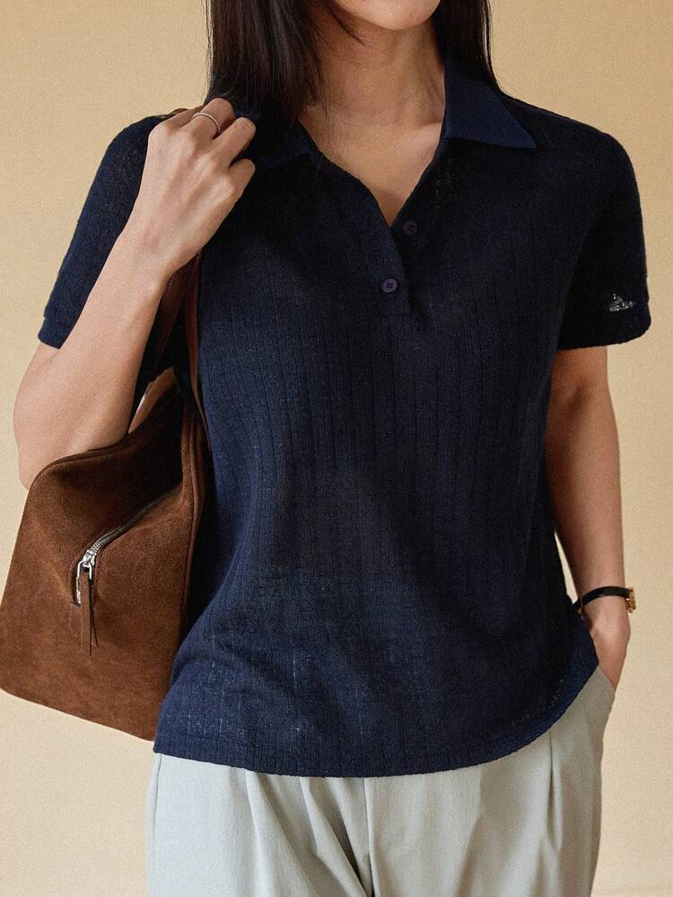 Women's Loose Polo Collar Short Sleeve Casual T-Shirt, Summer