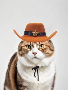 宠物西部牛仔帽，时尚毛毡德比帽，适合猫咪和小型犬，复古骑士宽檐帽，拍照道具遮阳帽，适合小猫小狗，可调节下巴带，适合英国短毛吉娃娃，趣味动物派对服装配饰 - 彩色 - 查看 4