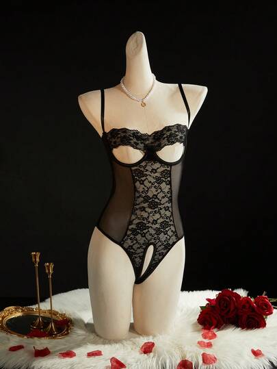 SpicyHot Women's Sexy Black Lace Patchwork Jumpsuit