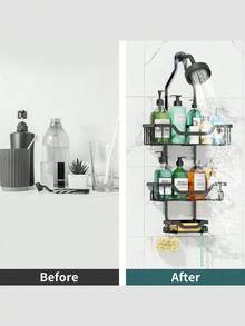 CASEGRACE 1pc Shower Caddy Over Shower Head, Large Hanging Shower Caddy With 12 Hooks For Razor Sponge, Over The Shower Head Storage Rack With Soap Basket, Hanging Shower Organizer For Bathroom Bathroom Accessories - Multicolor - View 3