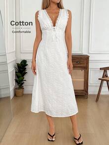 Easowa Đầm midi dáng chữ A không tay, cổ chữ V, thắt nơ, lưng hở, phối ren, chất liệu cotton rỗng, thêu họa tiết, kiểu dáng thoải mái, thanh lịch, thích hợp cho công sở/nghỉ dưỡng cho nữ, trang phục mùa xuân/hè, phong cách boho gợi cảm, đầm dài mùa hè cho nữ, đầm cotton, đầm nghỉ dưỡng, đầm boho cho nữ, đầm mới về cho nữ, đầm hè thường ngày cho nữ, đầm nữ, đầm boho cho nữ, đầm dài thường ngày cho nữ, đầm dài mùa hè thường ngày cho nữ. - trắng - Xem 6