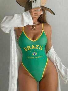 Swim SXY 女士性感黑色深V领露背镂空连体泳衣，适合春夏海滩穿着 - 彩色 - 查看 2