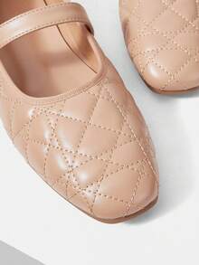 MOTF WOMEN'S QUILTED SQUARE TOE FLAT SHOES SPRING SHOES - Apricot - View 10