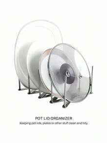1/2 Packs Stand For Lids Pot Lid Holders Multipurpose Rack Pans Holder For Glasses Flexible Plate Holder Kitchen Organizer - Silver - View 4