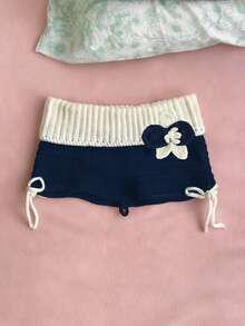 INAWLY Ensemble décontracté de 2 pièces pour vacances : Top tricoté avec col torsadé et blocs de couleurs, et short tricoté pour femmes - Multicolore - Voir 3