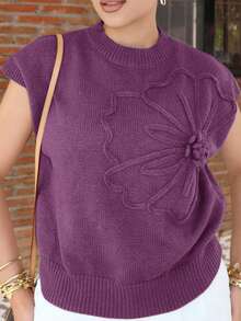 Melissa Matos Women's Floral Batwing Short Sleeve Loose Casual Knit Top, Autumn,Fall Christmas Summer - Red Violet - View 5
