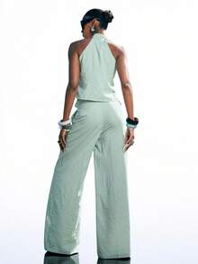 LYSMO 2026 New Arrive Minimalism Spring/Summer Women's Summer Casual Striped Halter Top And Pants 2 Pieces Set - Mint Green - View 2