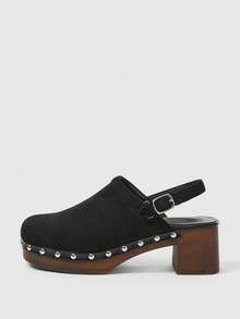 Sleekvia Women's Fashion Thick Heel Slide Sandals With Buckle Design - Black - View 3