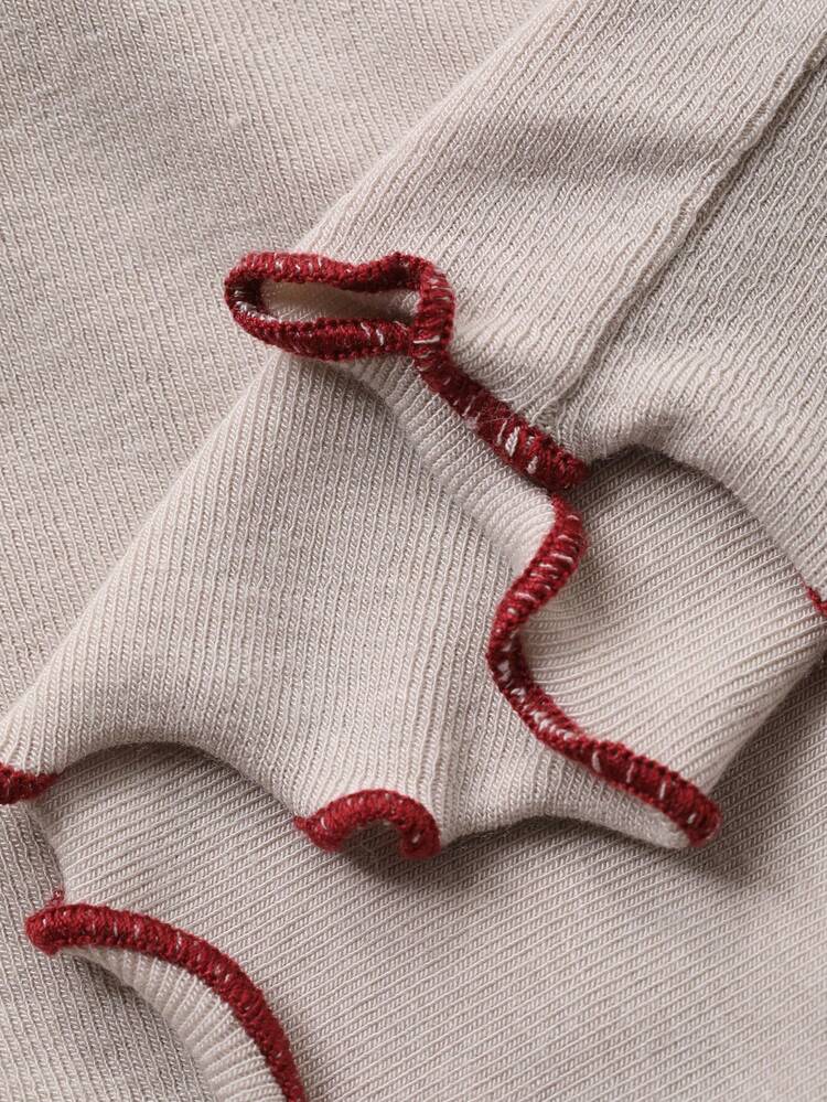 Minimalist Contrast Trim Soft Knit Women Pajama Set