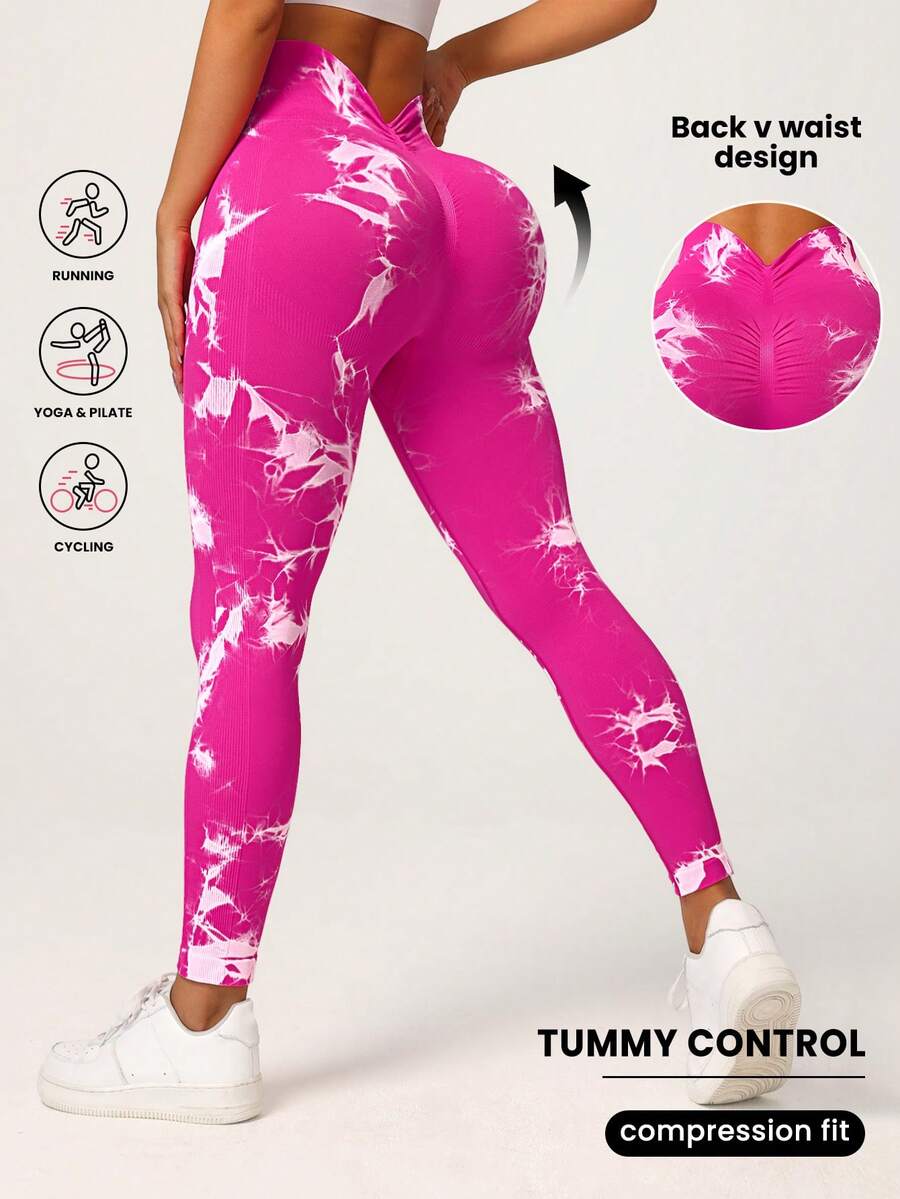 Core Rhythm Seamless Tie-Dye Sports Leggings In Fuchsia - Hot Pink - View 1
